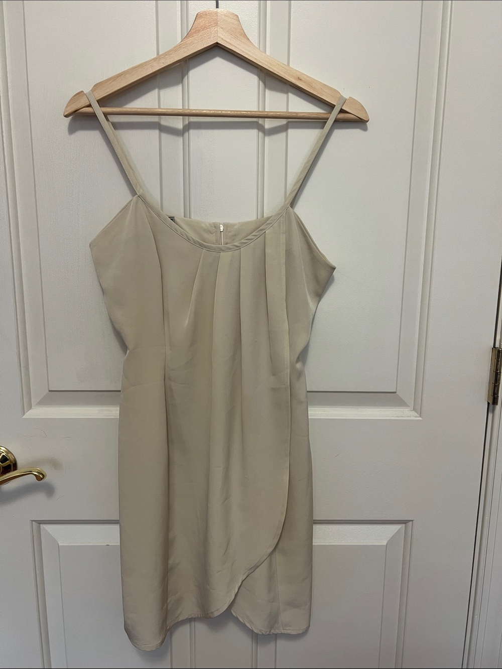 Sleeveless Spaghetti Strap Wrap-Front Dress in Beige